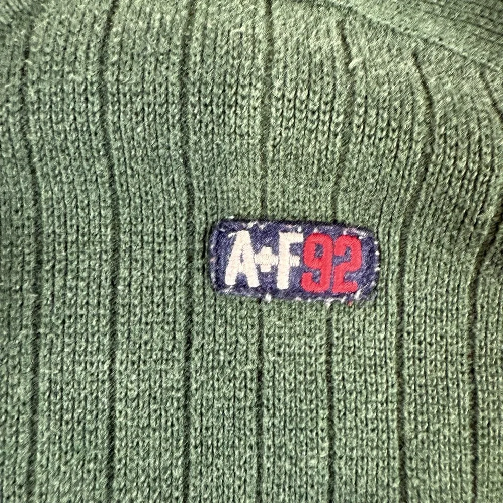 Abercrombie Fitch Sweater Mens Large Green V Neck Ribbed Y2K Classic Long Sleeve